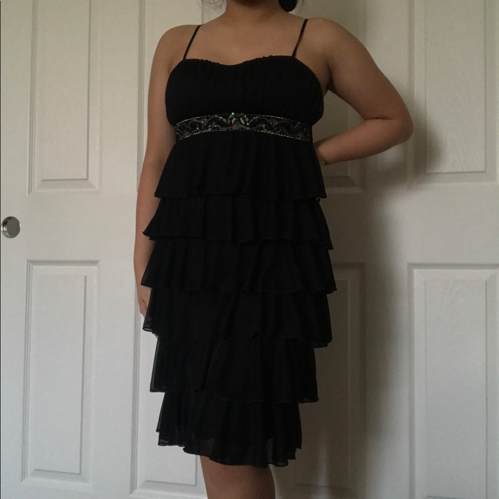 Black Ruffle Cocktail Party Dress